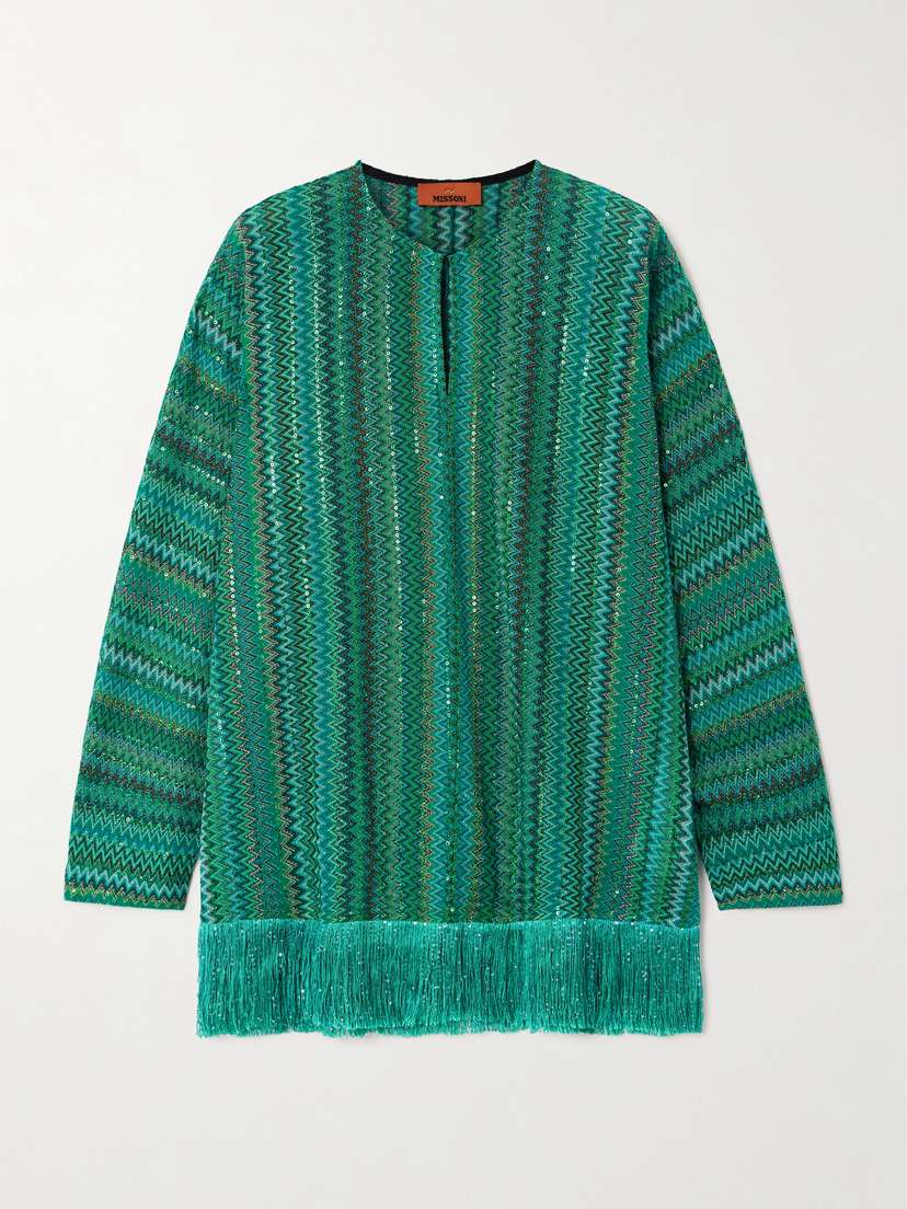 Missoni Fringed Sequin-embellished Metallic Crochet-knit Top