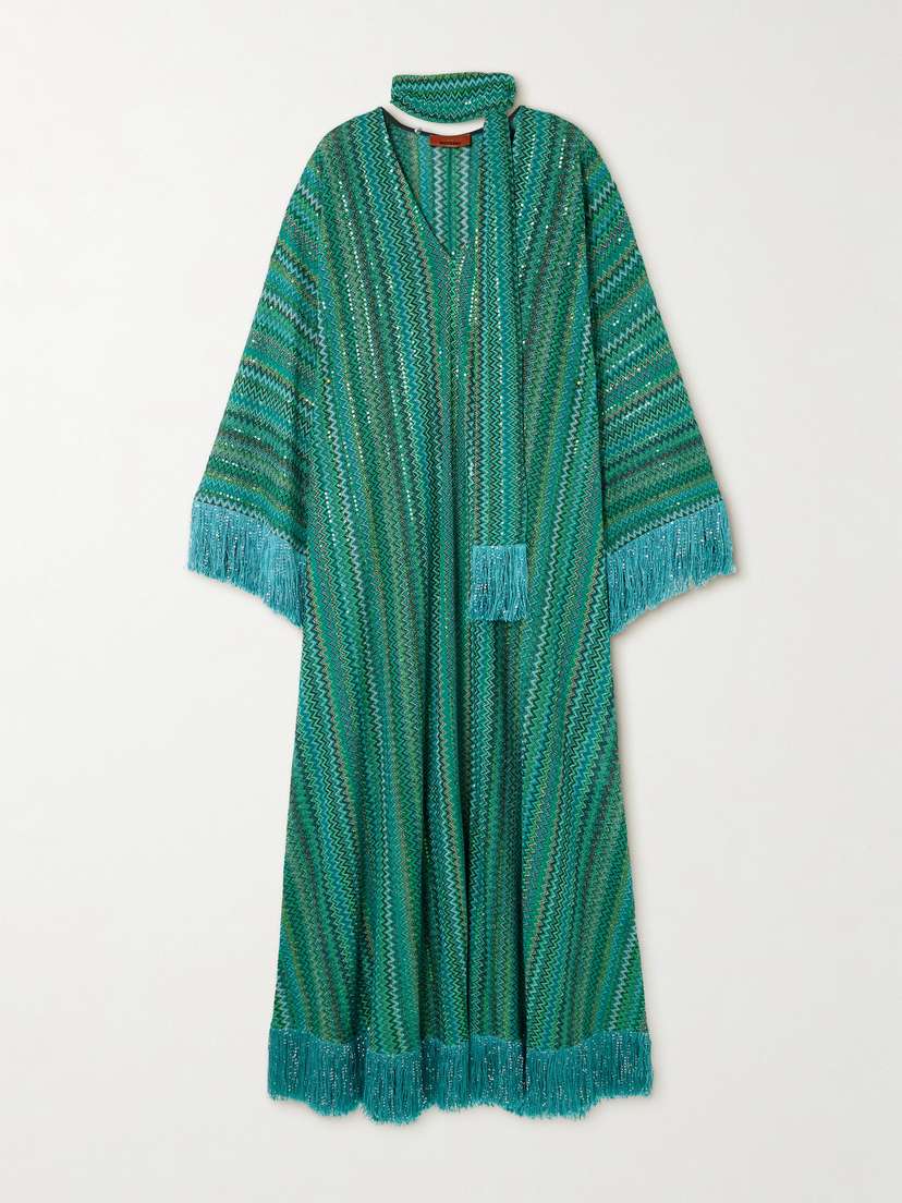Missoni Frayed Sequined Striped Metallic Crochet-knit Maxi Dress