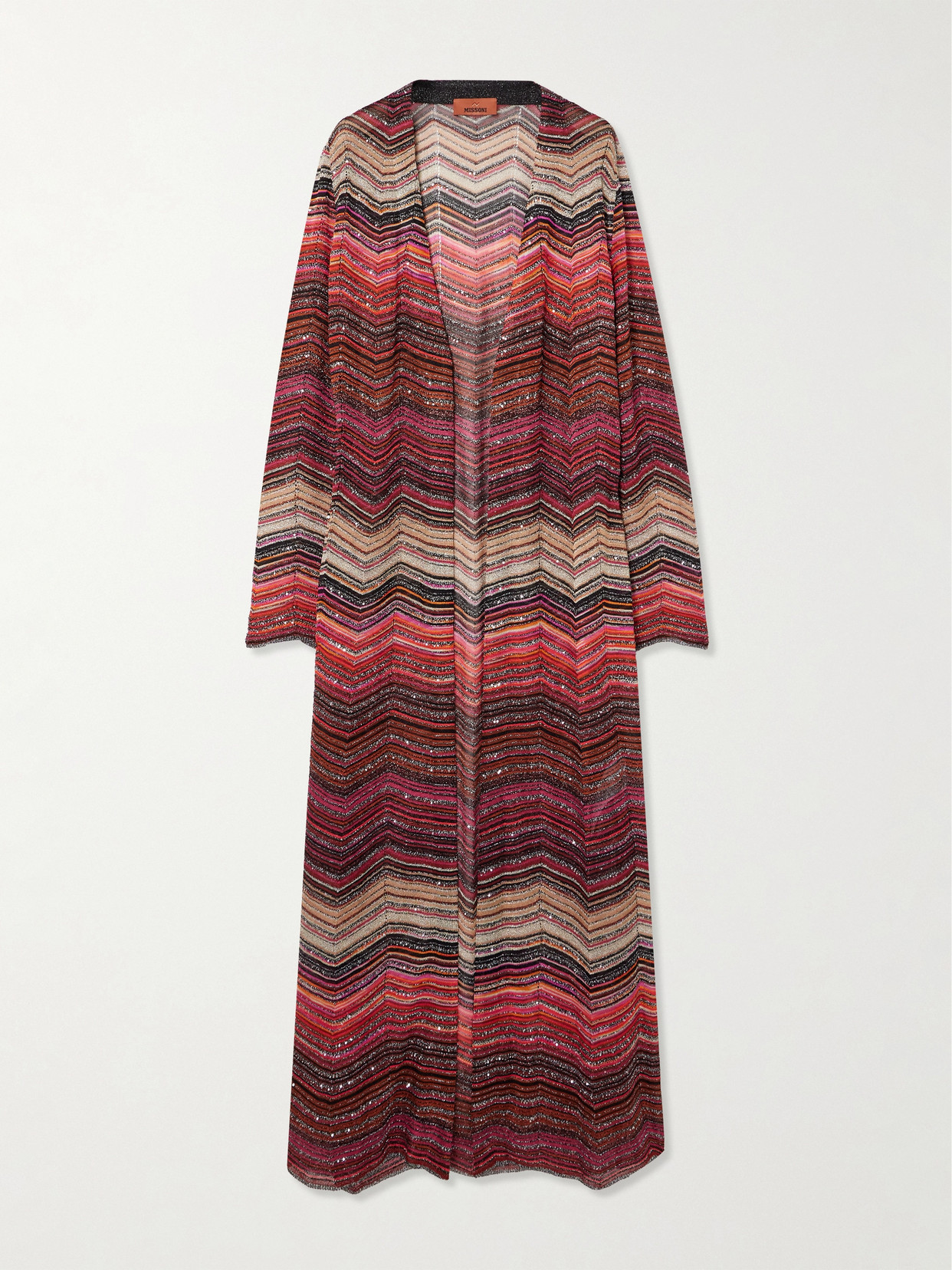Missoni Mare Sequined Striped Metallic Crochet-knit Cardigan In Burgundy