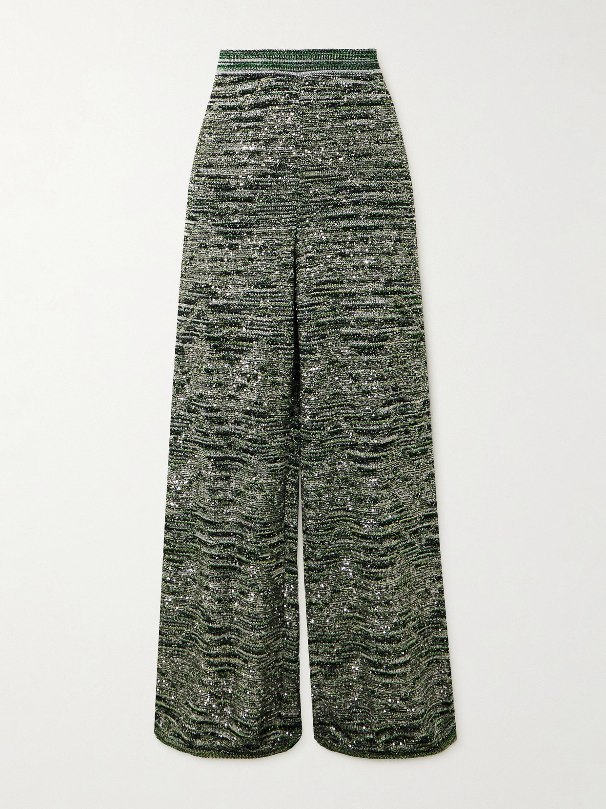 Missoni Mare Sequin-embellished Metallic Crochet-knit Wide-leg Pants In Green