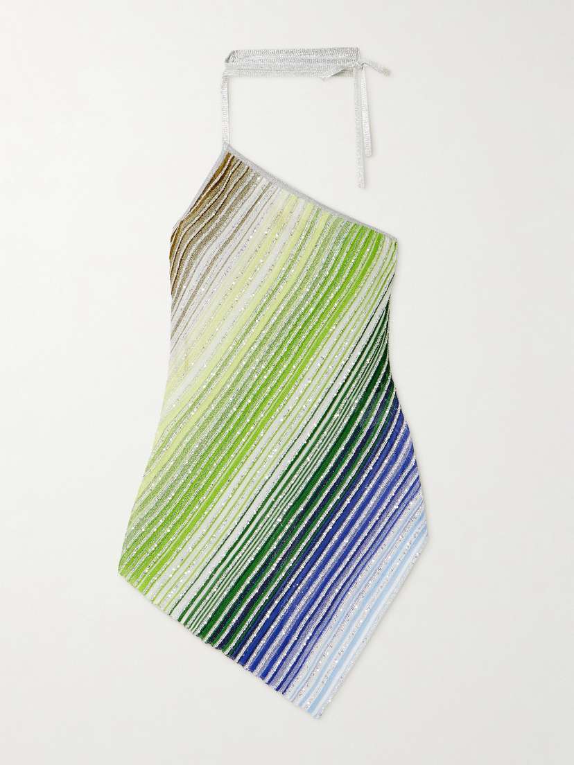 Missoni One-shoulder Sequin-embellished Striped Metallic Crochet-knit Top