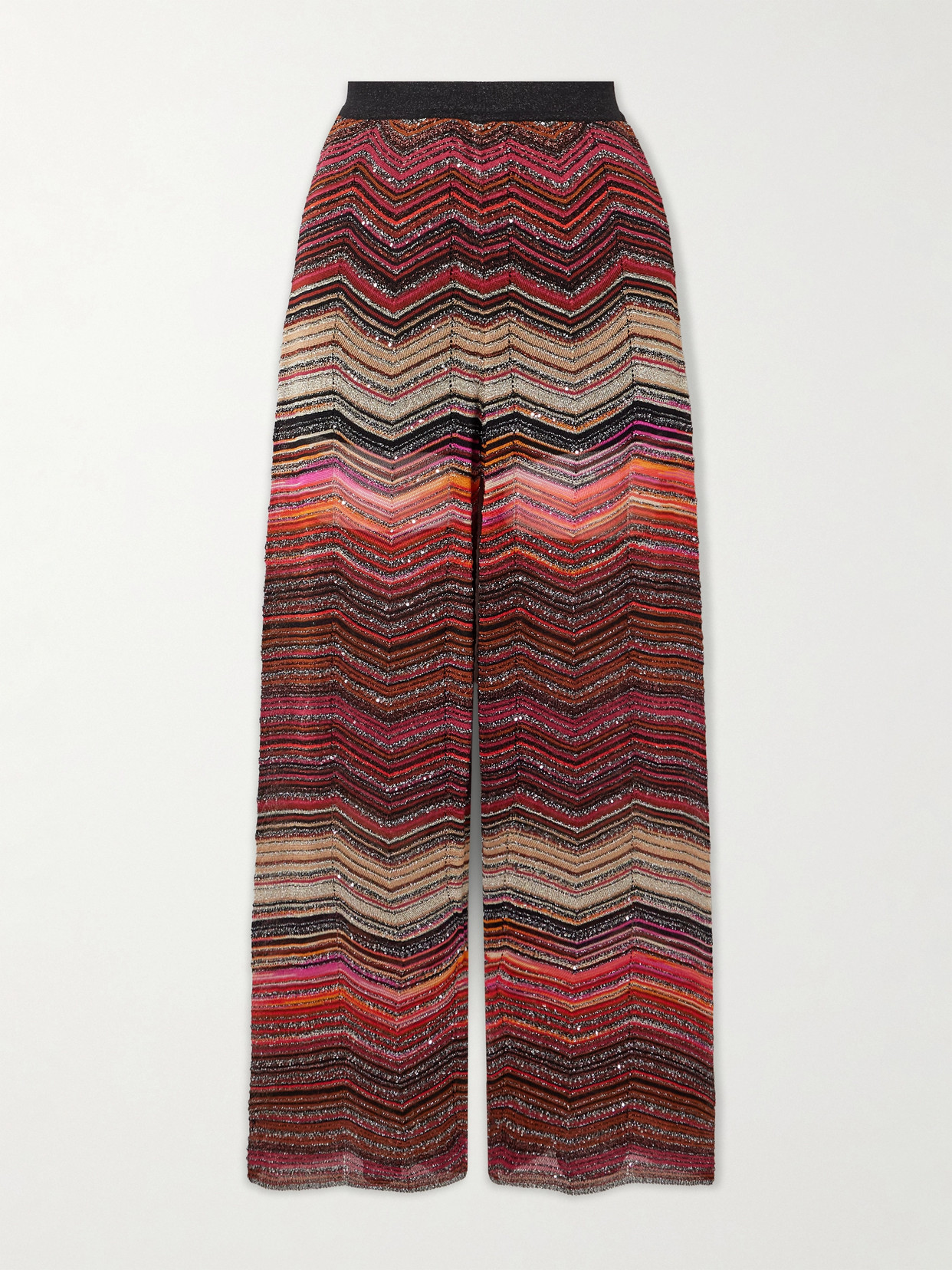 Missoni Mare Sequined Striped Metallic Crochet-knit Wide-leg Pants In Burgundy