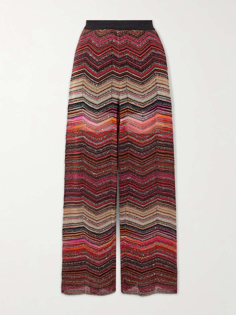 Missoni Mare Sequined Striped Metallic Crochet-knit Wide-leg Pants