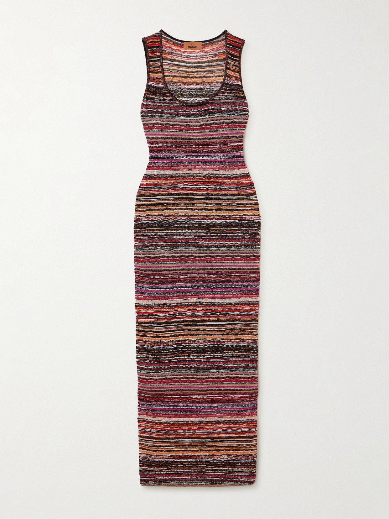 MISSONI MARE STRIPED METALLIC CROCHET-KNIT MAXI DRESS