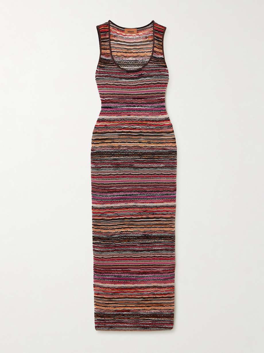 mare striped metallic crochet-knit maxi dress