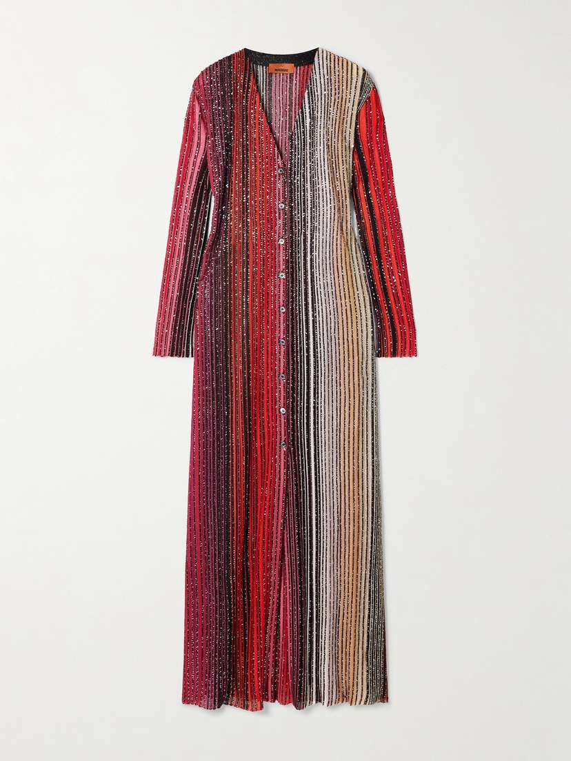 Missoni Sequin-embellished Striped Metallic Crochet-knit Cardigan