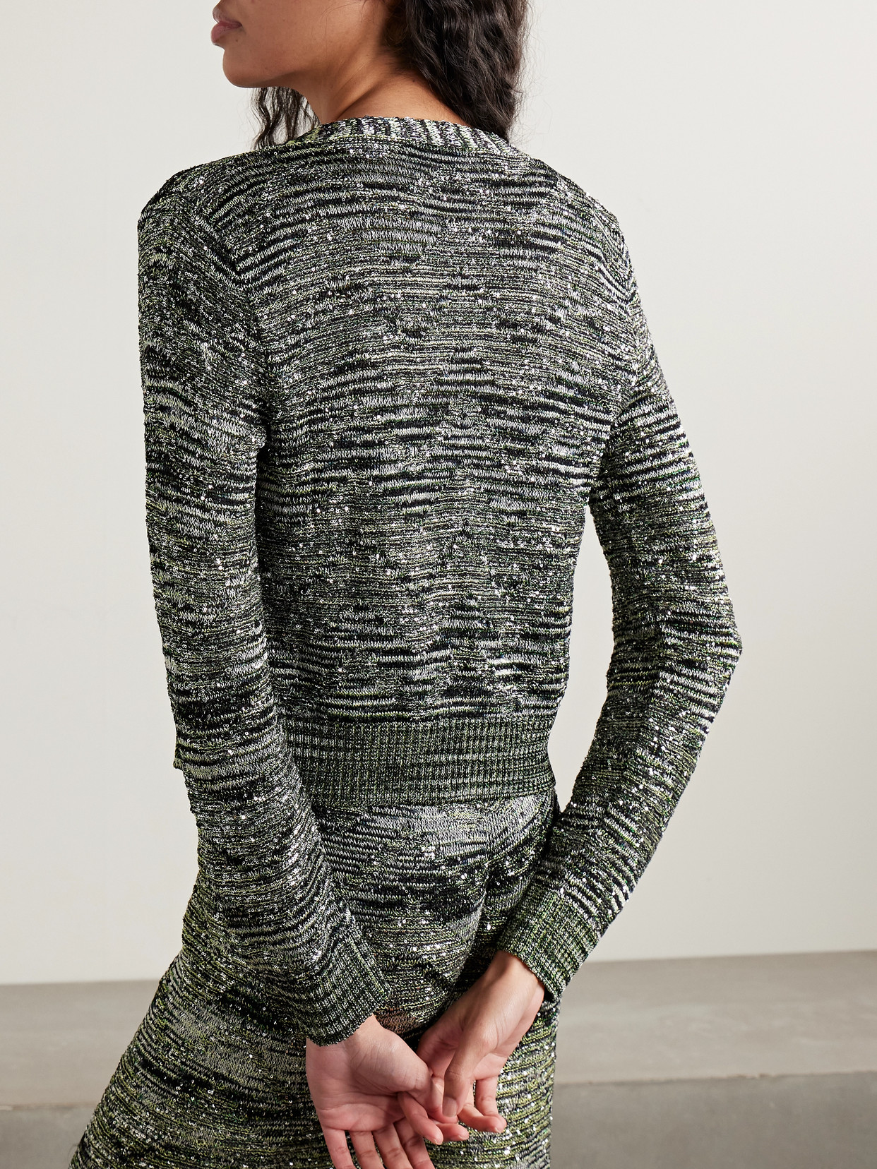 Missoni Cropped Sequin-embellished Crochet-knit Cardigan In Green