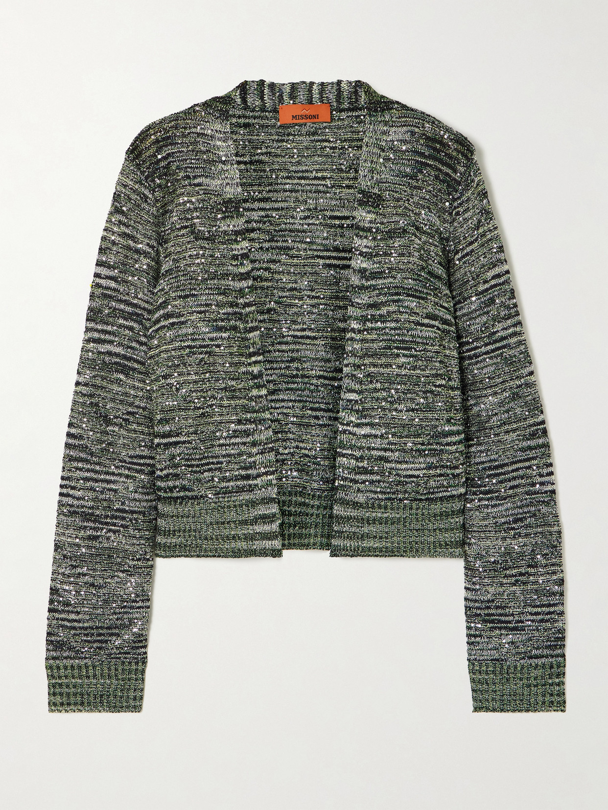 Missoni Cropped Sequin-embellished Crochet-knit Cardigan In Green