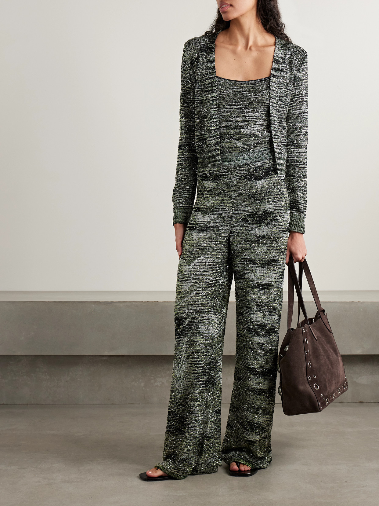 Missoni Cropped Sequin-embellished Crochet-knit Cardigan In Green