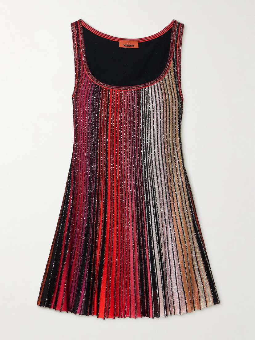 Missoni Sequin-embellished Striped Metallic Crochet-knit Mini Dress