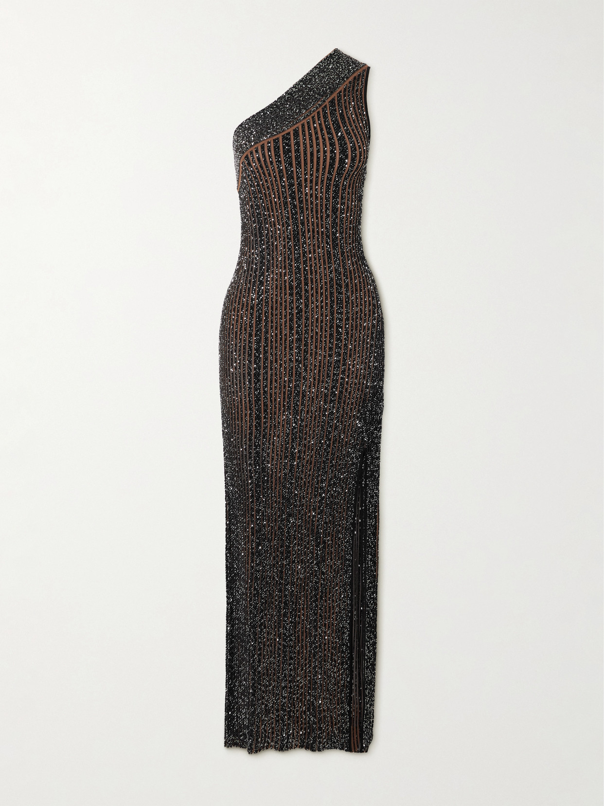 Missoni Mare One-shoulder Sequined Ribbed-knit Maxi Dress In Black