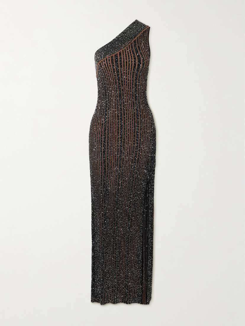 Missoni Mare One-shoulder Sequined Ribbed-knit Maxi Dress