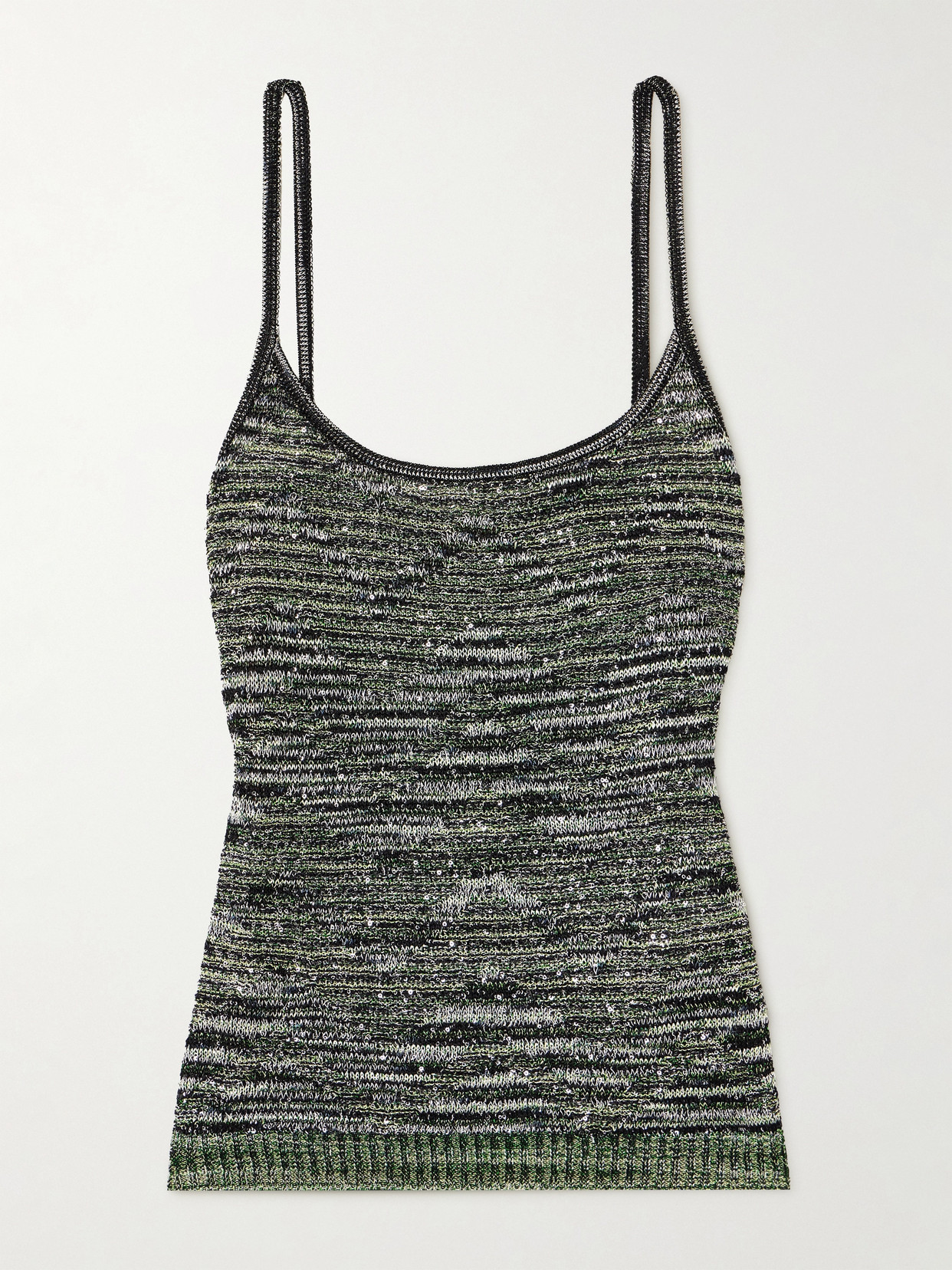 Missoni Mare Sequin-embellished Metallic Crochet-knit Top In Green