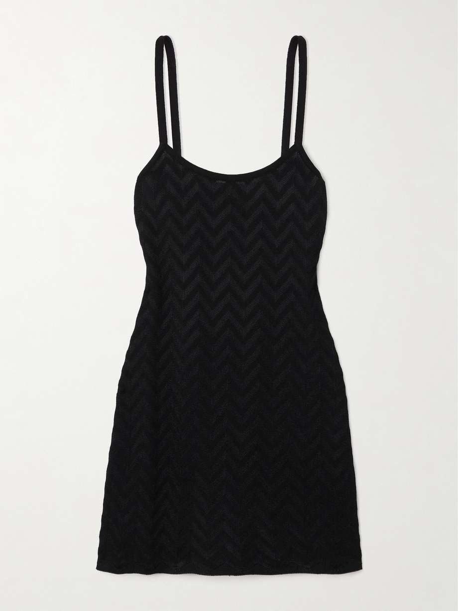 striped crochet-knit cotton-blend mini dress