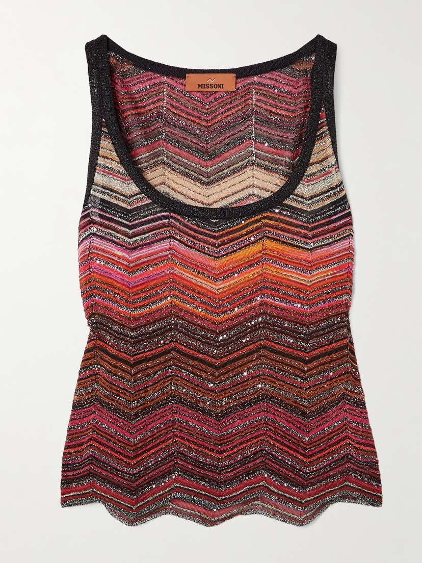 Missoni Mare Sequined Striped Metallic Crochet-knit Tank