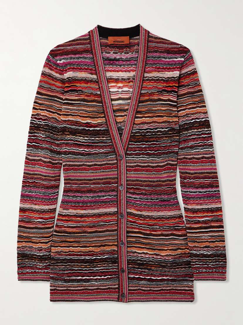 Missoni Striped Metallic Crochet-knit Cardigan