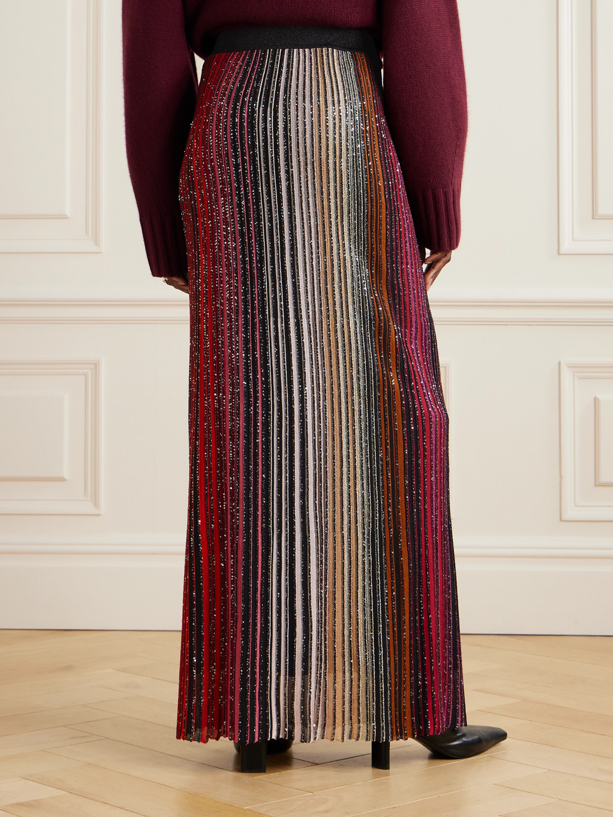 Missoni Pleated Sequined Striped Metallic Crochet-knit Maxi Skirt In Multi