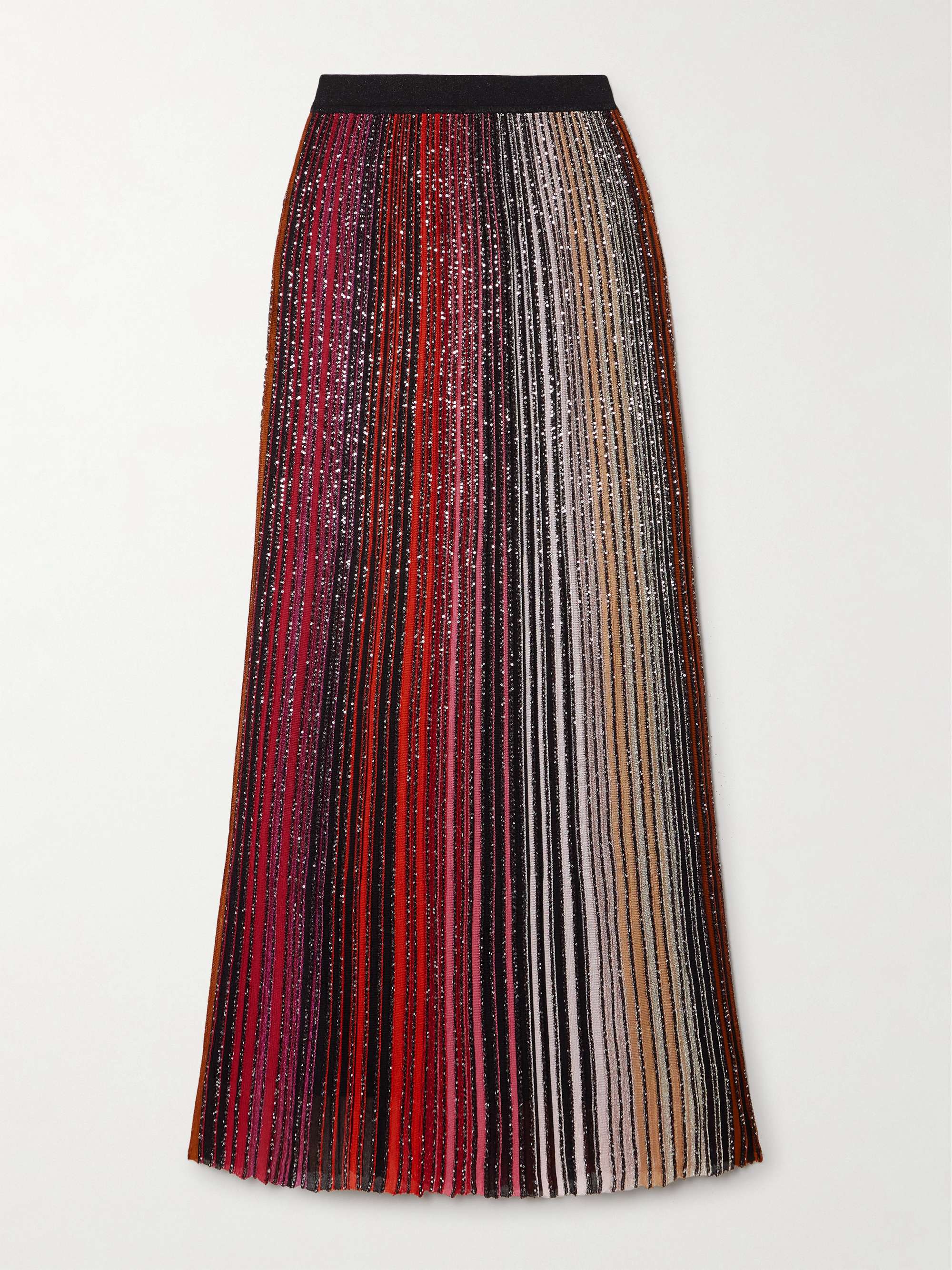 MISSONI Pleated sequined striped metallic crochet-knit maxi