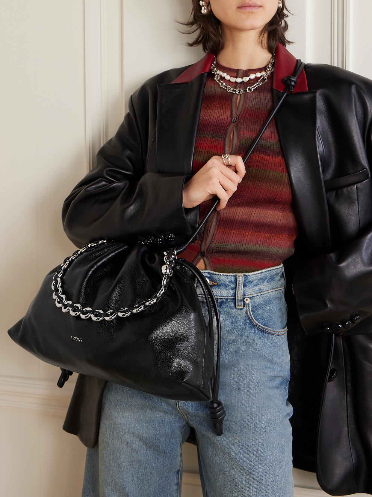 Flamenco Large Textured-Leather Shoulder Bag