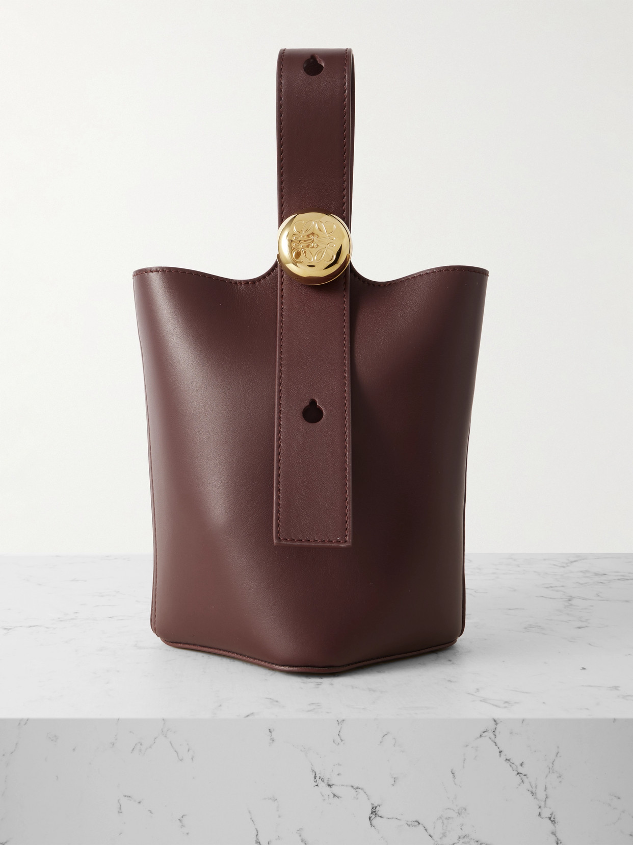 Loewe Pebble Mini Leather Tote In Burgundy