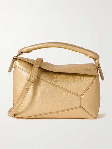 LOEWE Puzzle Edge mini metallic textured-leather shoulder bag