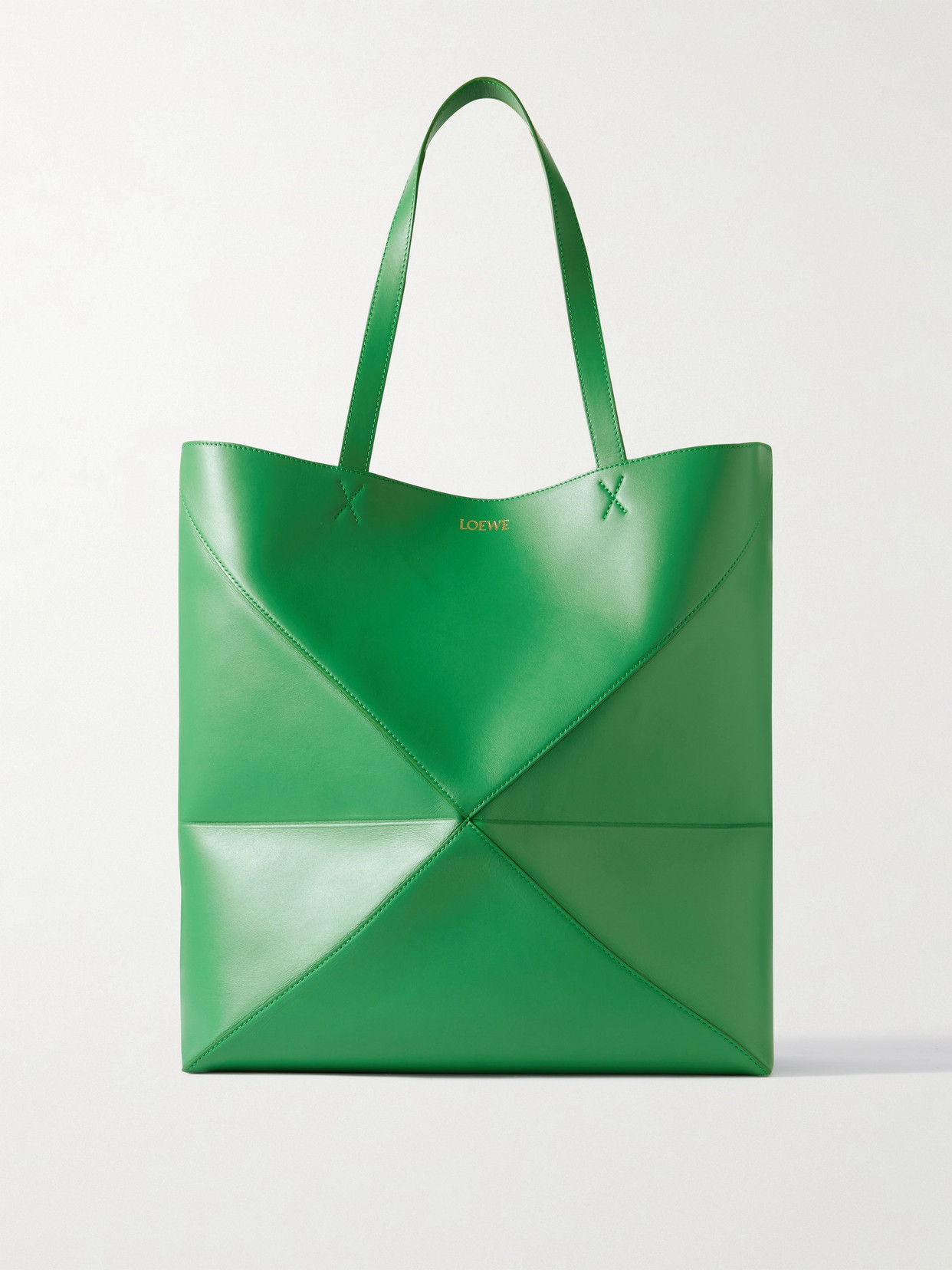 Loewe Puzzle Fold Convertible Large Leather Tote In Green