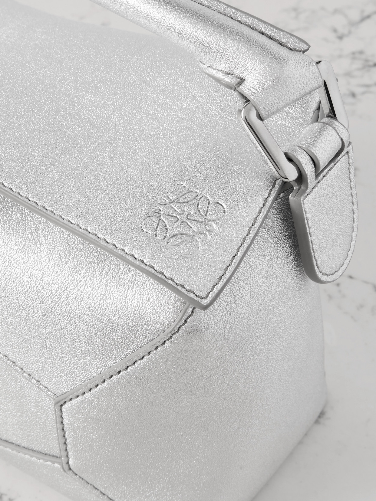 Puzzle Edge Mini Metallic Textured-Leather Shoulder Bag