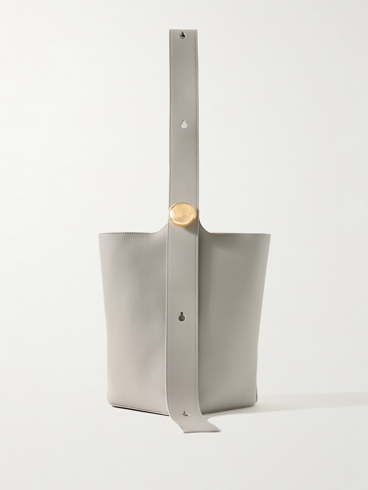 Loewe Pebble Embellished Leather Bucket Bag In Gray