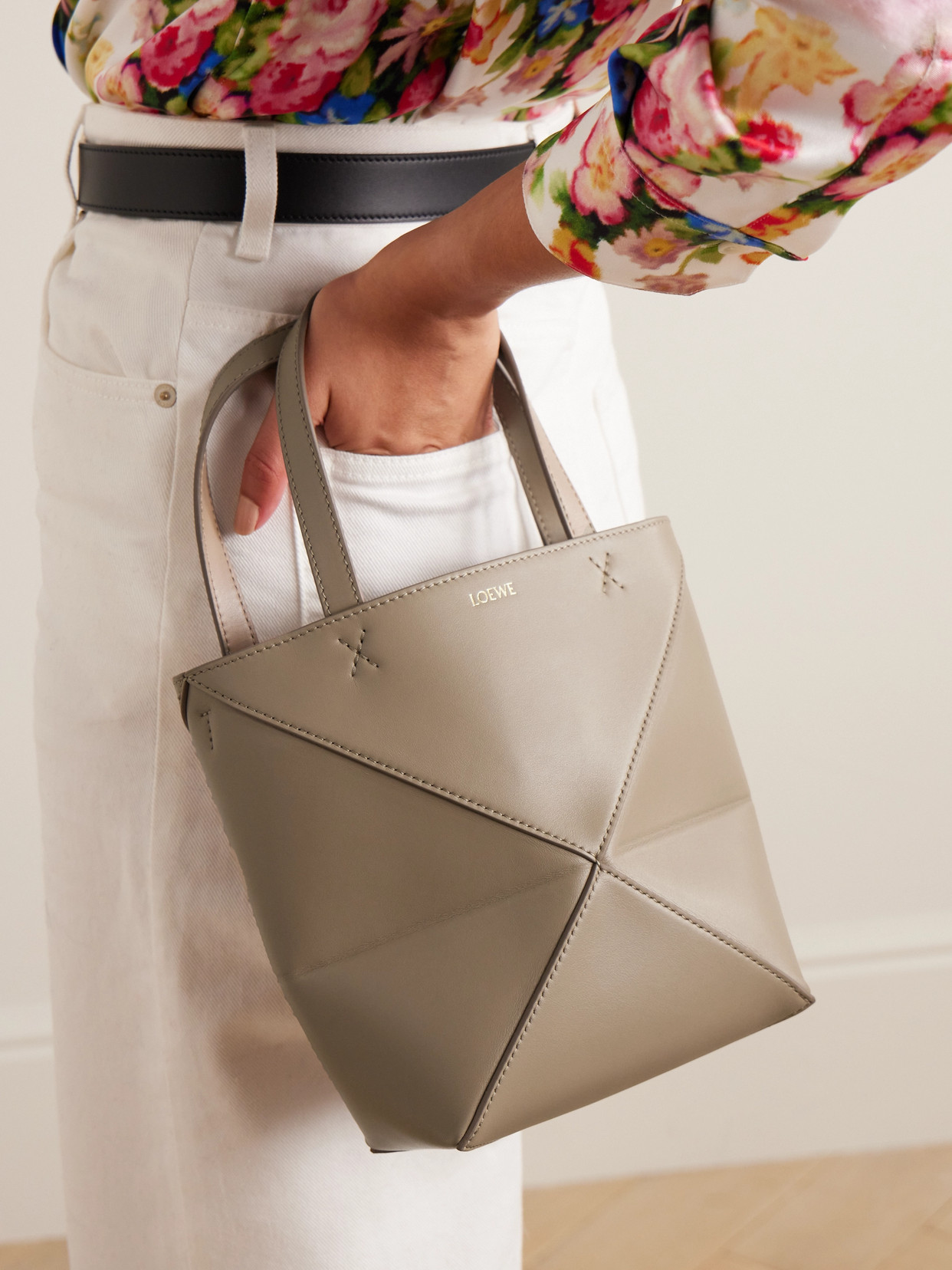 Loewe Puzzle Fold Convertible Medium Leather Tote In Neutrals