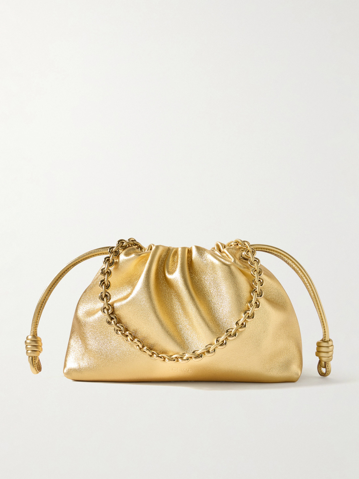 Loewe Flamenco Metallic Leather Clutch In Gold