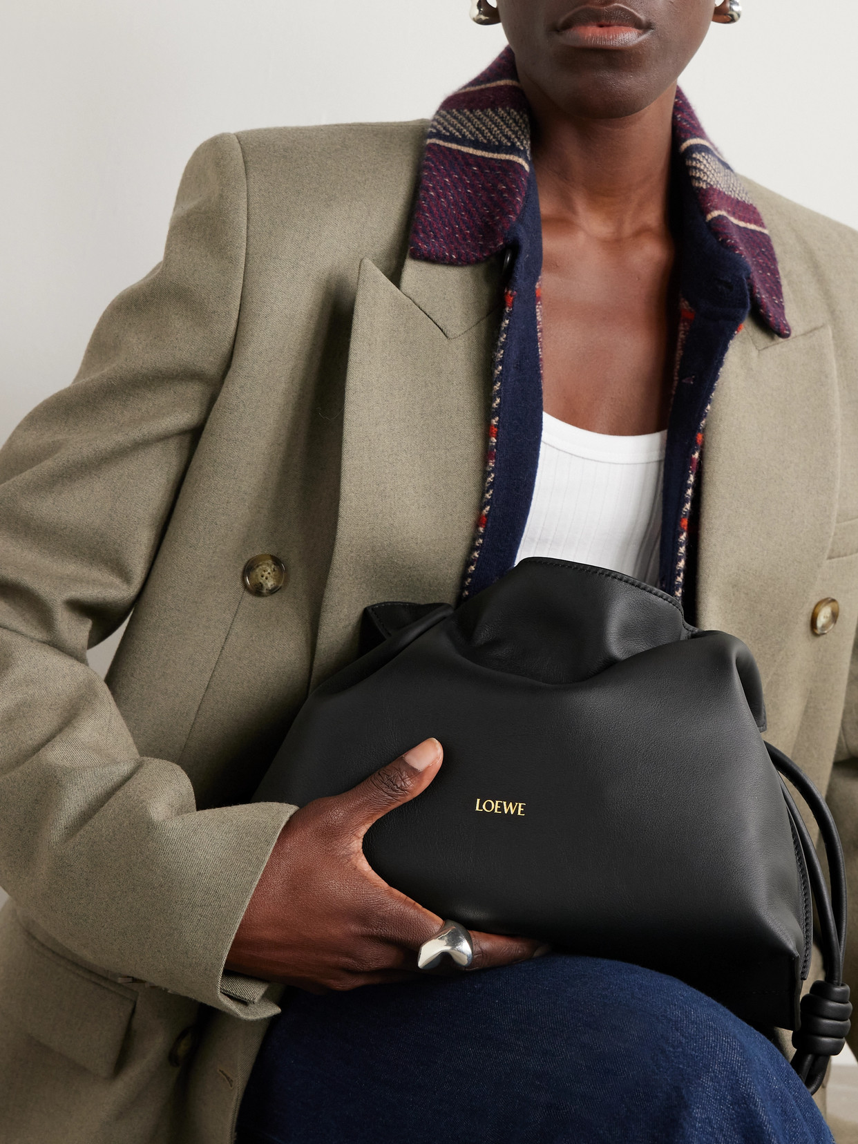 Loewe Flamenco Medium Clutch Bag In Napa Leather In Black
