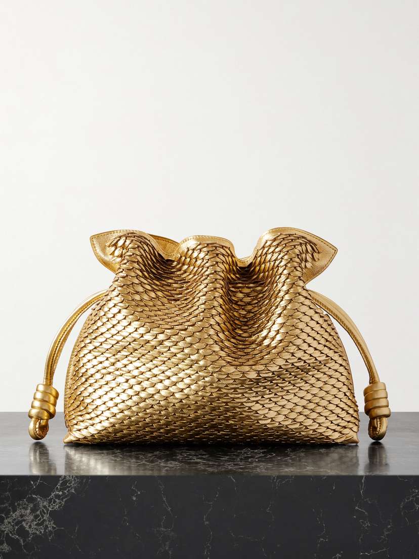 Loewe Flamenco Medium Appliquéd Metallic Leather Clutch