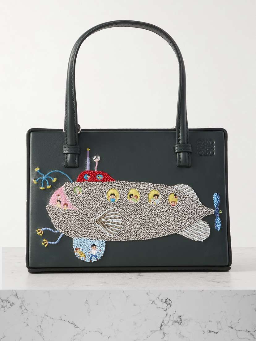 Loewe + Suna Fujita Postal Poste Bead-embellished Embroidered Leather Tote Bag