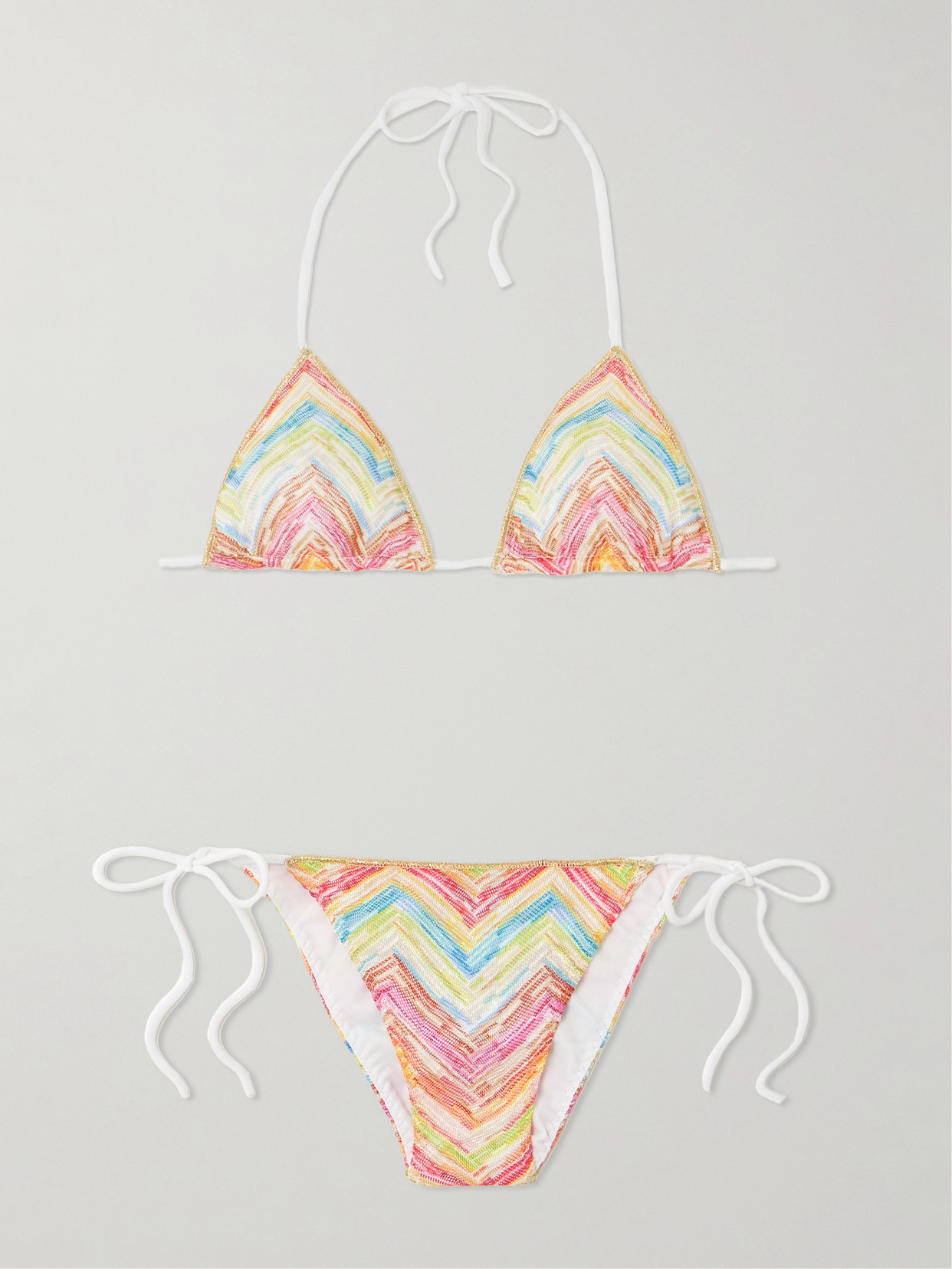 Missoni Mare Striped Metallic Crochet-knit Triangle Bikini In Multi