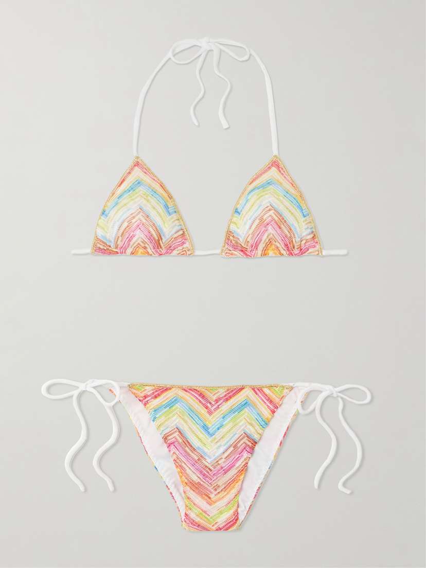 Missoni Mare Striped Metallic Crochet-knit Triangle Bikini