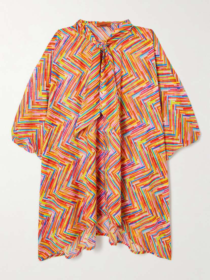 Missoni Mare Pussy-bow Printed Cotton And Silk-blend Voile Kaftan
