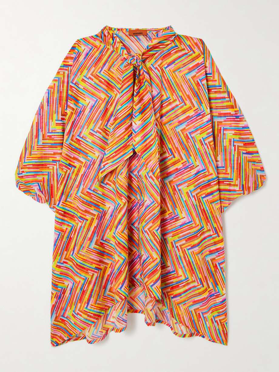 mare pussy-bow printed cotton and silk-blend voile kaftan