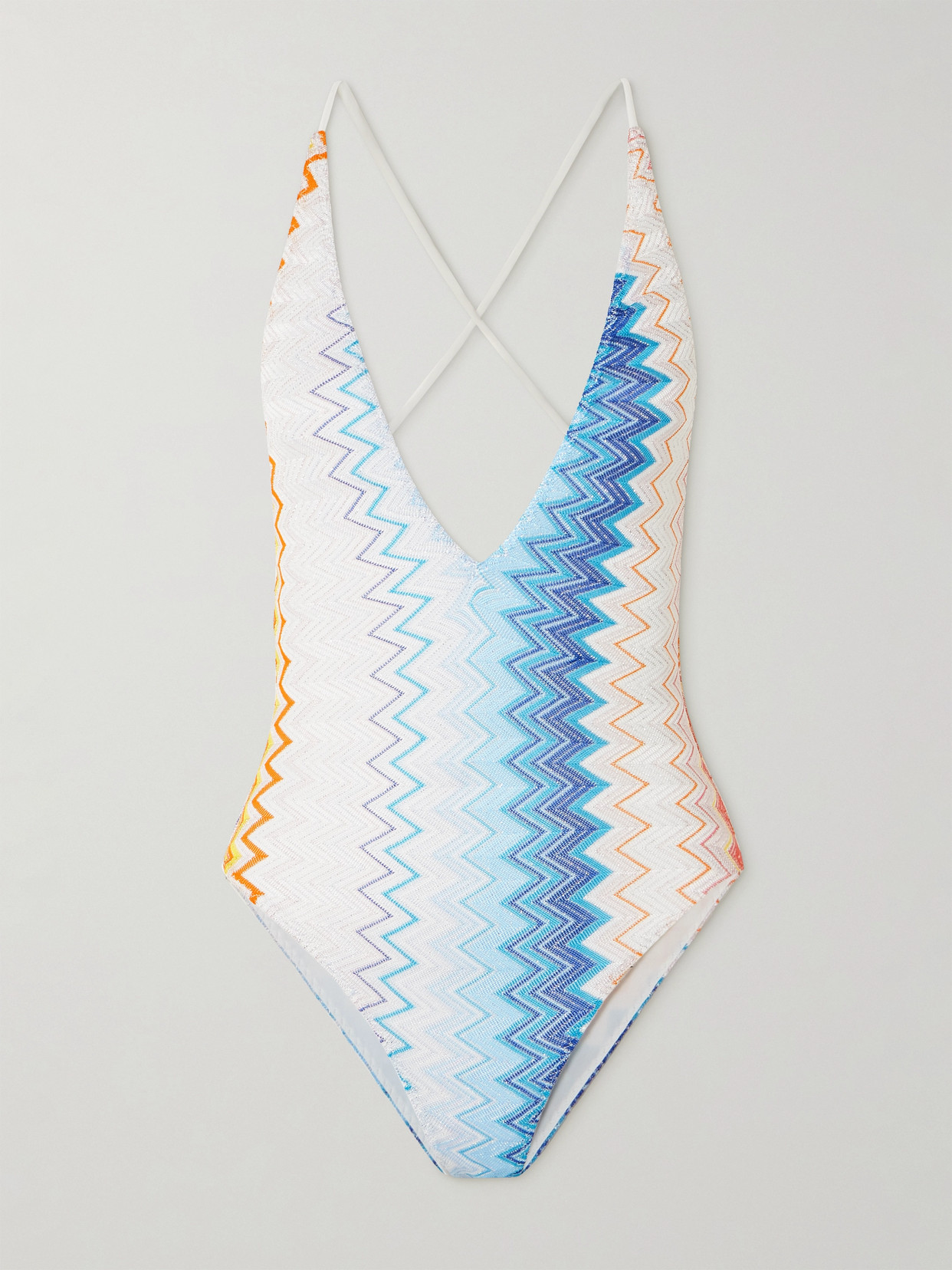 Missoni Mare Striped Metallic Crochet-knit Swimsuit In Multi