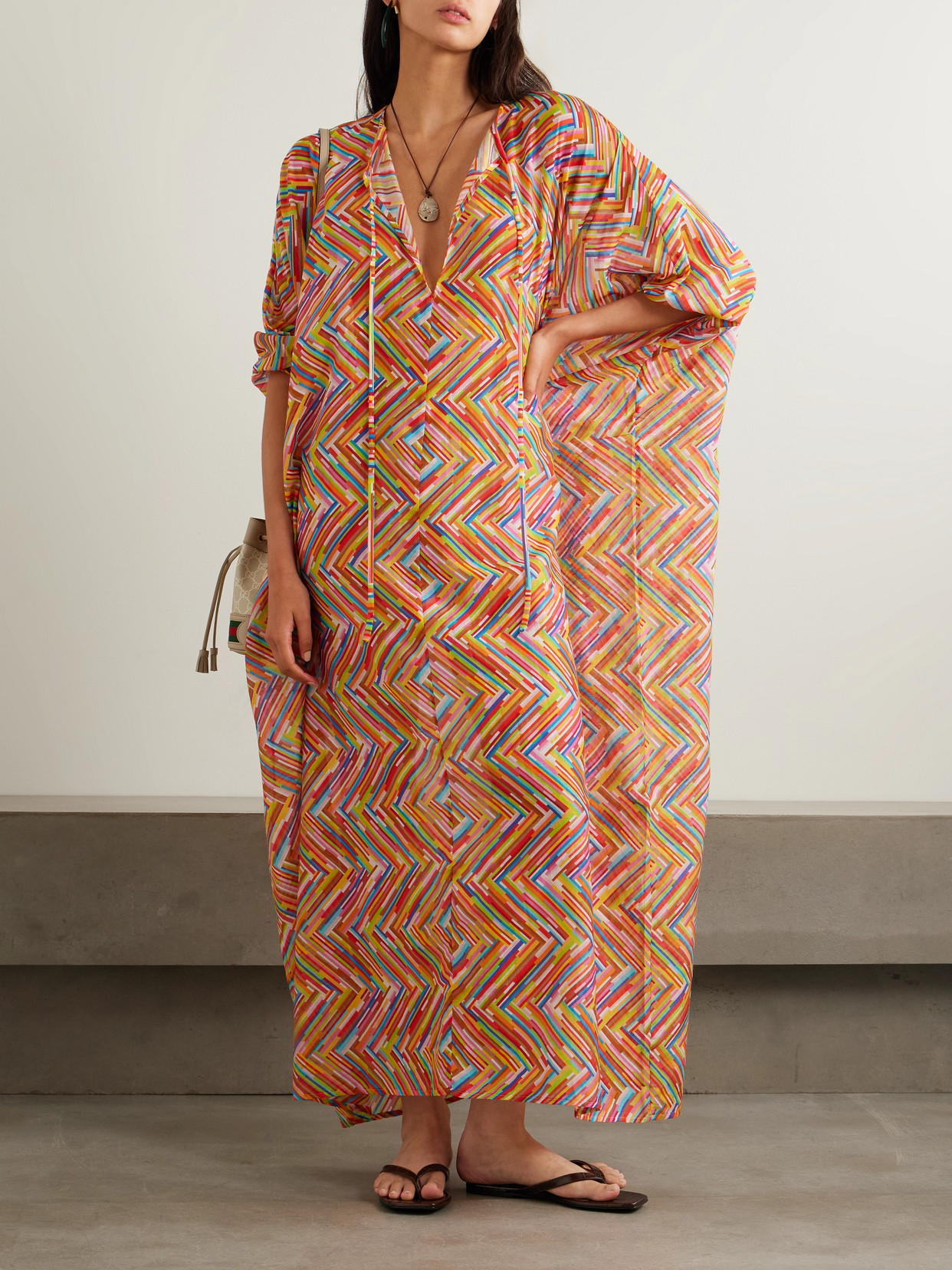 Missoni Long Kaftan In Printed Cotton And Silk Blend In Multi