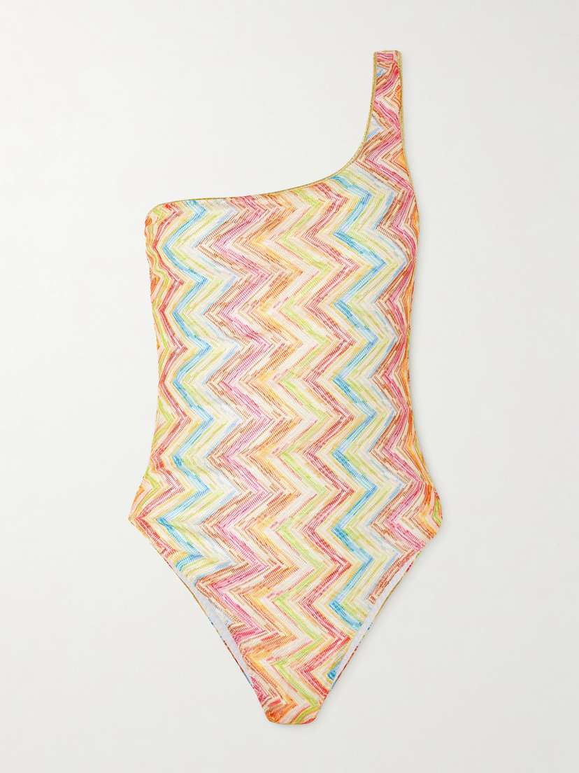 Missoni Mare One-shoulder Striped Crochet-knit Swimsuit