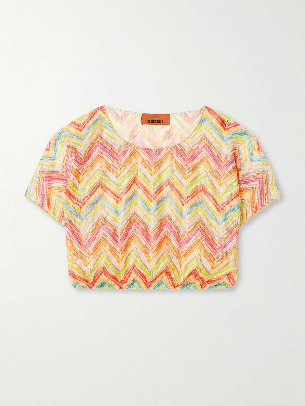 Missoni Mare Cropped Striped Metallic Crochet-knit Top In Orange