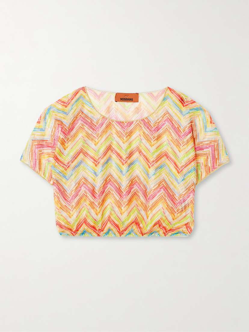 Missoni Mare Cropped Striped Metallic Crochet-knit Top