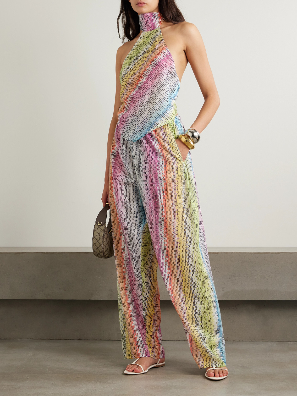 Missoni Mare Striped Cotton And Wide-blend Straight-leg Pants In Multi