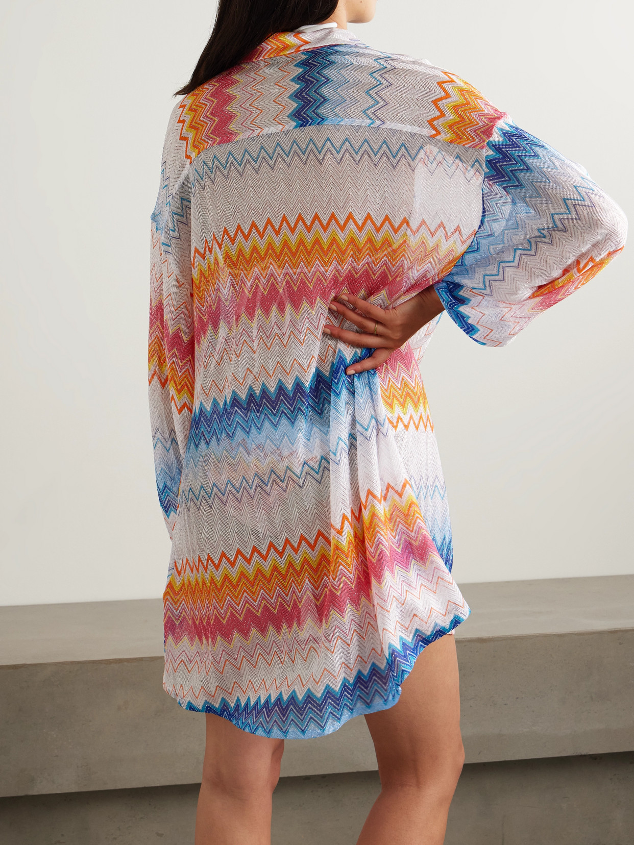 MISSONI MARE OVERSIZED STRIPED METALLIC CROCHET-KNIT SHIRT 