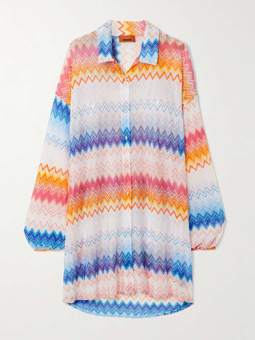 Missoni Mare Oversized Striped Metallic Crochet-knit Shirt