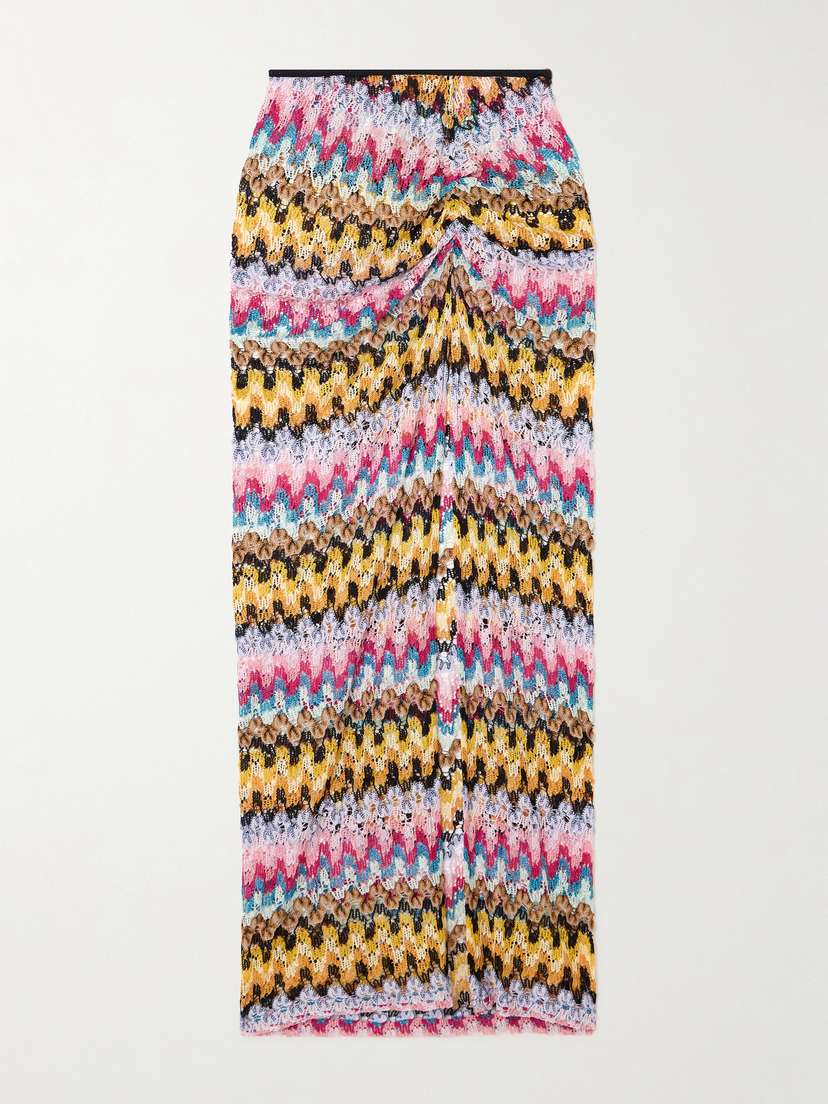 Missoni Ruched Metallic Crochet-knit Midi Skirt
