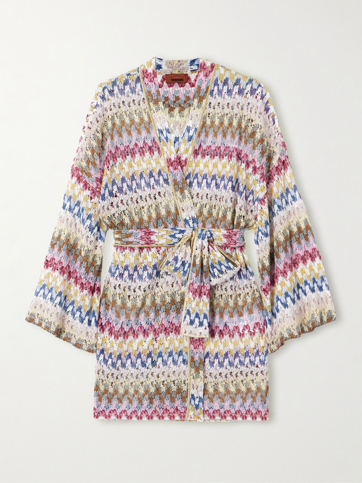Missoni Belted Metallic Crochet-knit Kaftan In Multi