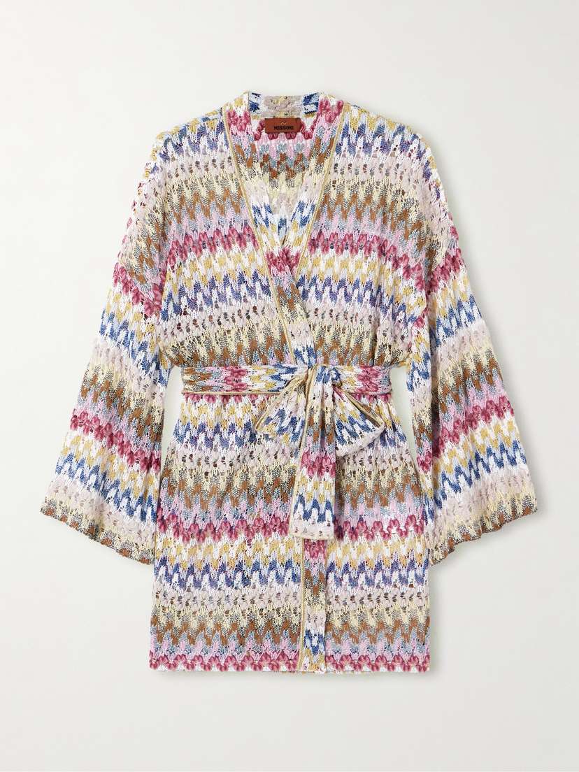 Missoni Belted Metallic Crochet-knit Kaftan