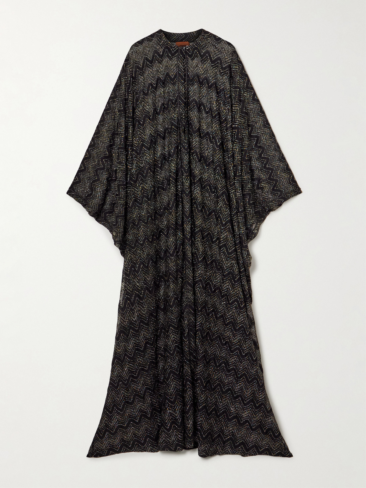 Missoni Mare Striped Metallic Crochet-knit Kaftan In Black