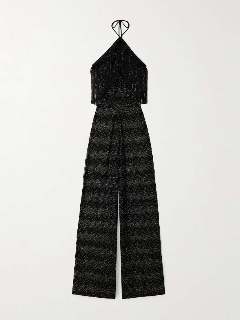 Missoni Mare Fringed Metallic Crochet-knit Halterneck Jumpsuit